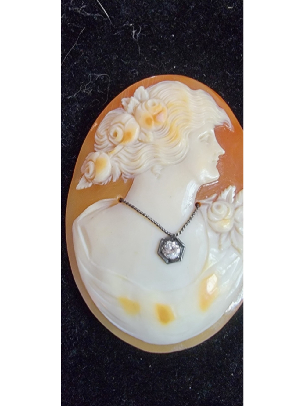 Large Vintage Hand‎ Carved Shell Cameo Loose Italian Lady Portrait Floral Cameo - Picture 4 of 13